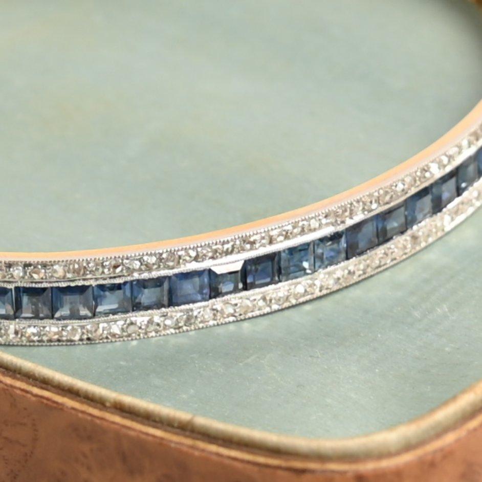 Antikes Armband mit Saphir (ca. 12,50 Karat) und Diamant (ca. 1,6 Karat) (Rosenschliff) im Angebot