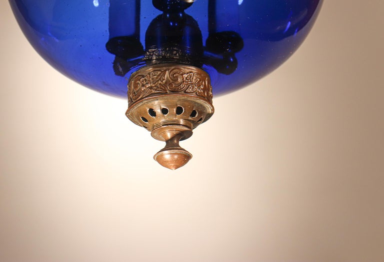 Antique Sapphire Blue Globe Bell Jar Lantern For Sale 3