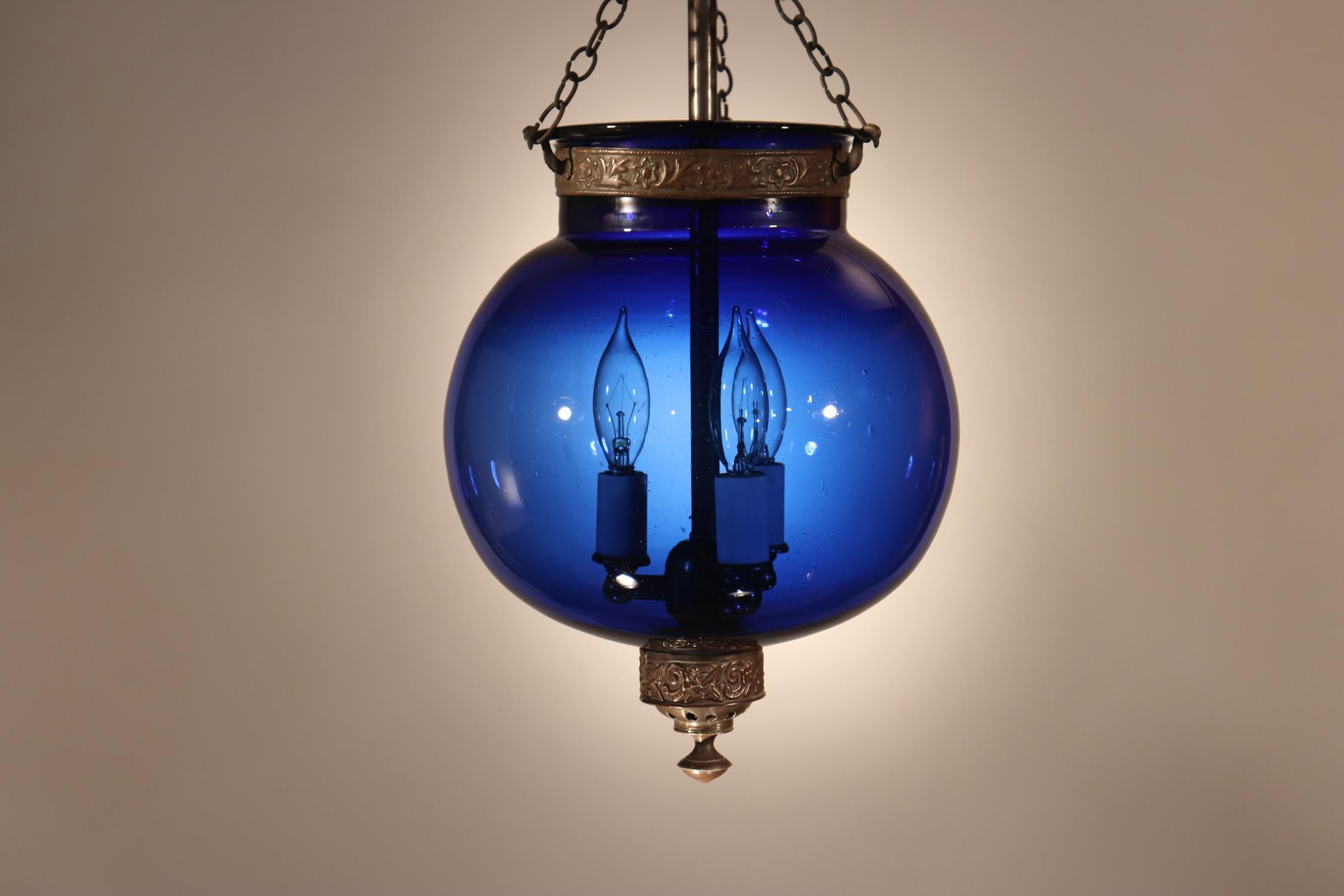 High Victorian Antique Sapphire Blue Globe Bell Jar Lantern