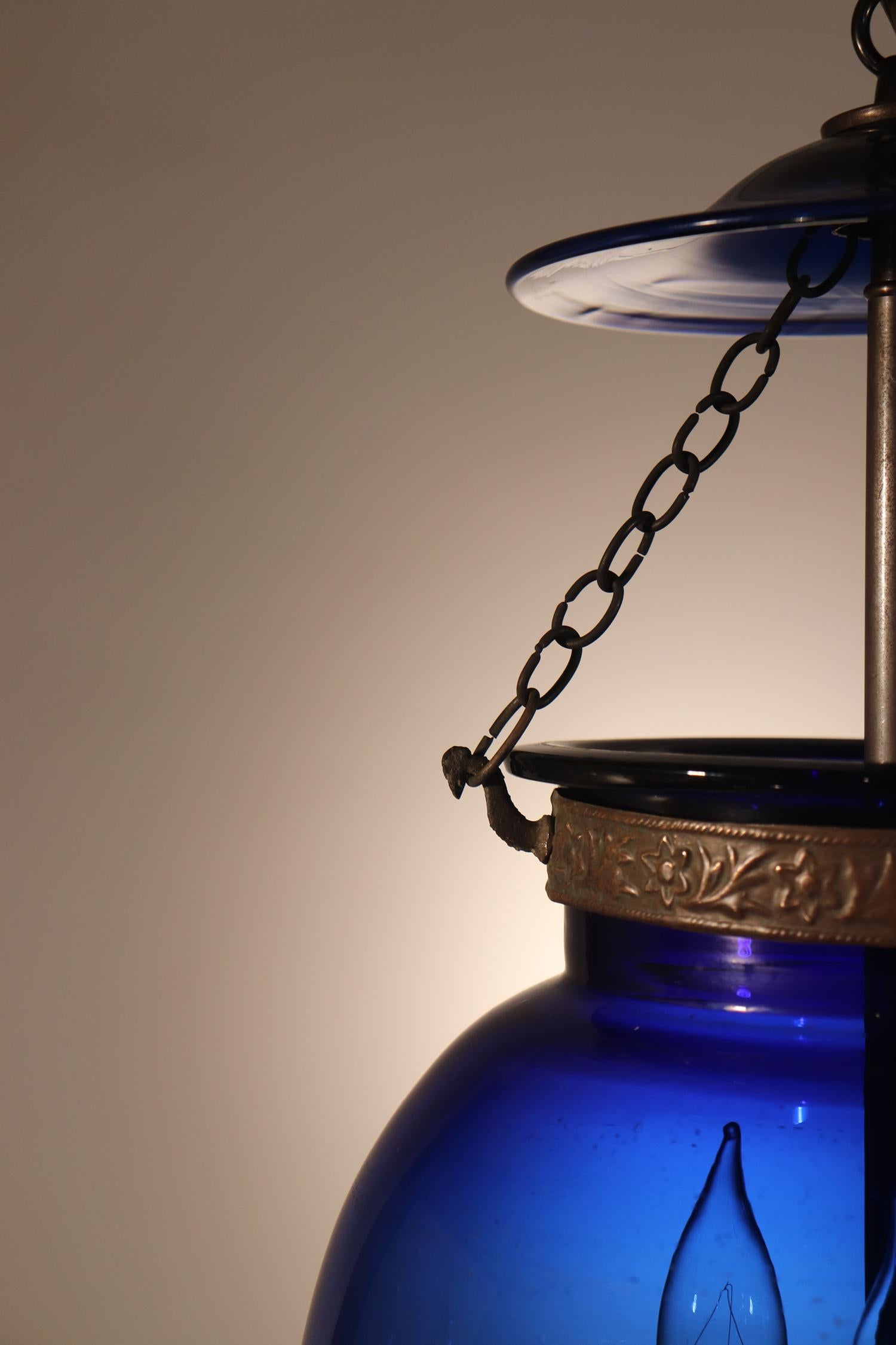 19th Century Antique Sapphire Blue Globe Bell Jar Lantern