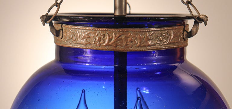 Antique Sapphire Blue Globe Bell Jar Lantern For Sale 1