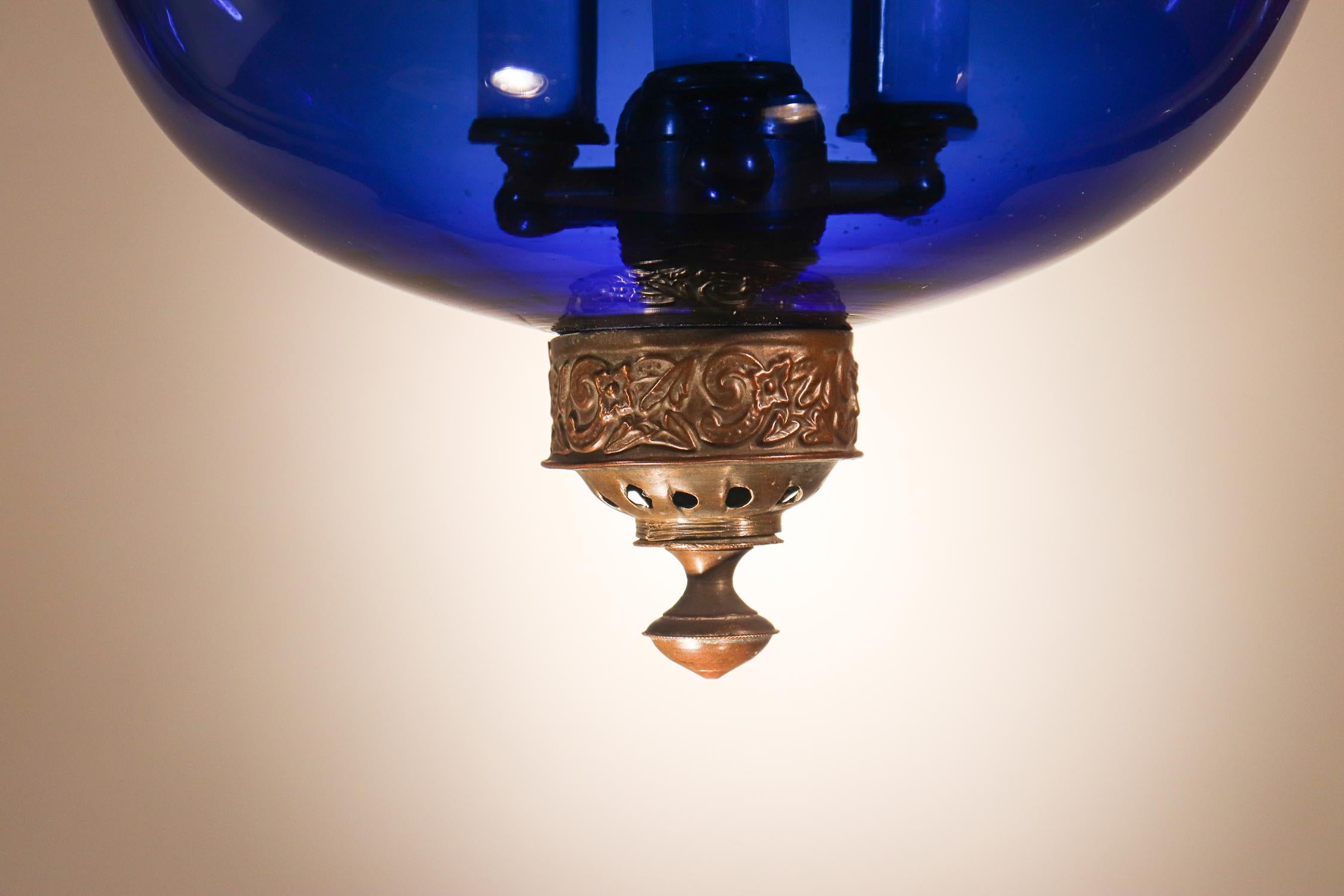 Antique Sapphire Blue Globe Bell Jar Lantern 2
