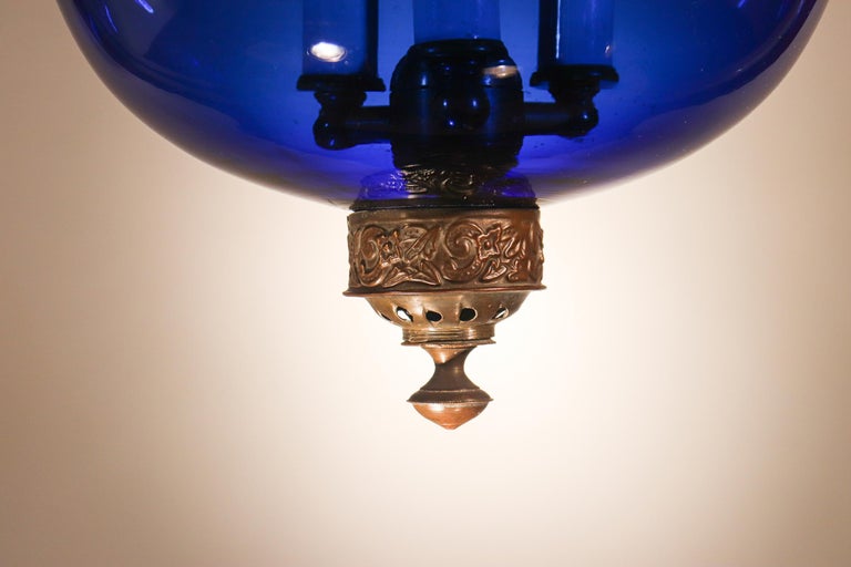 Antique Sapphire Blue Globe Bell Jar Lantern For Sale 2