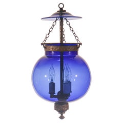 Antique Sapphire Blue Globe Bell Jar Lantern