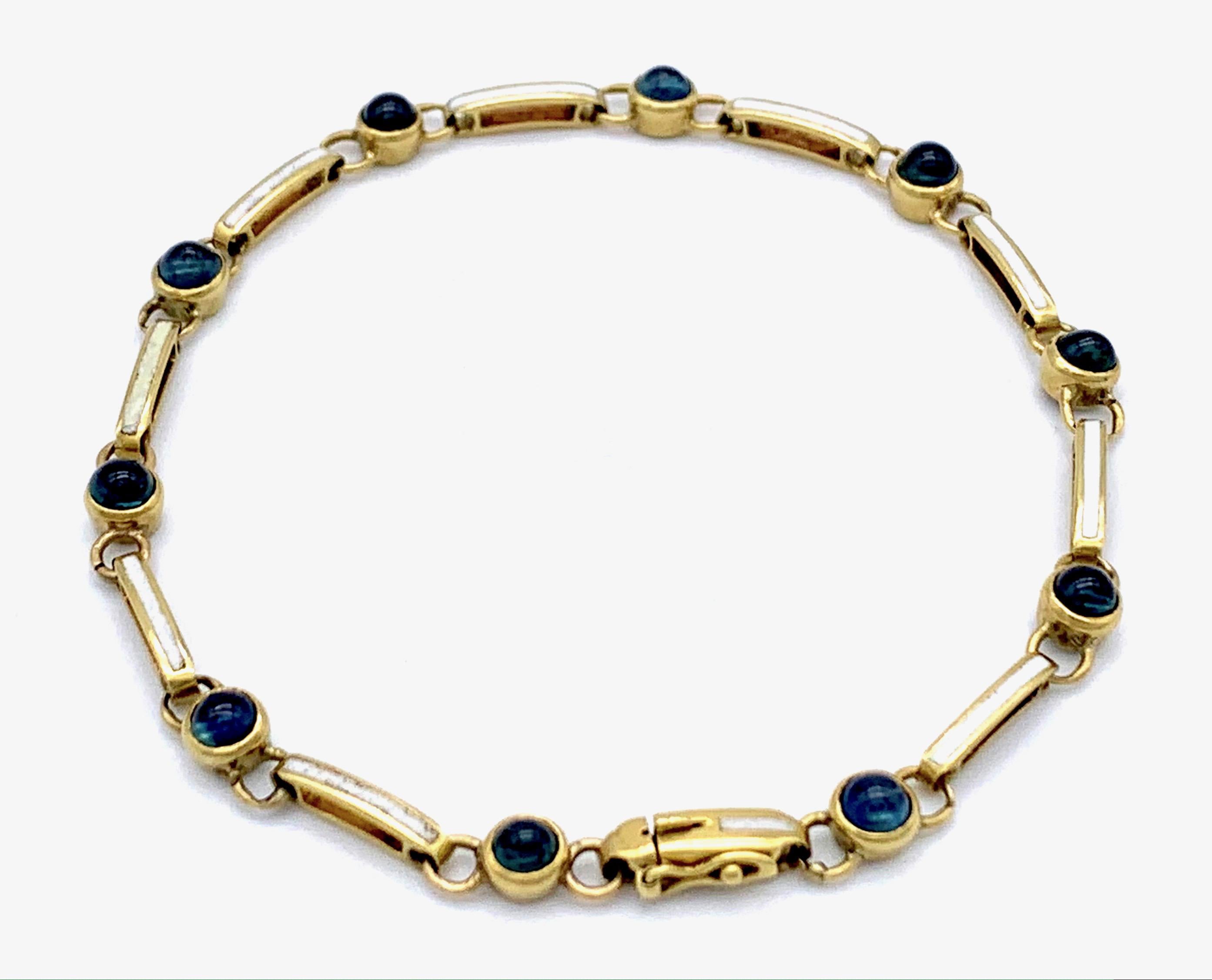 Edwardian Antique Sapphire Cabochon Enamel Gold Bracelet