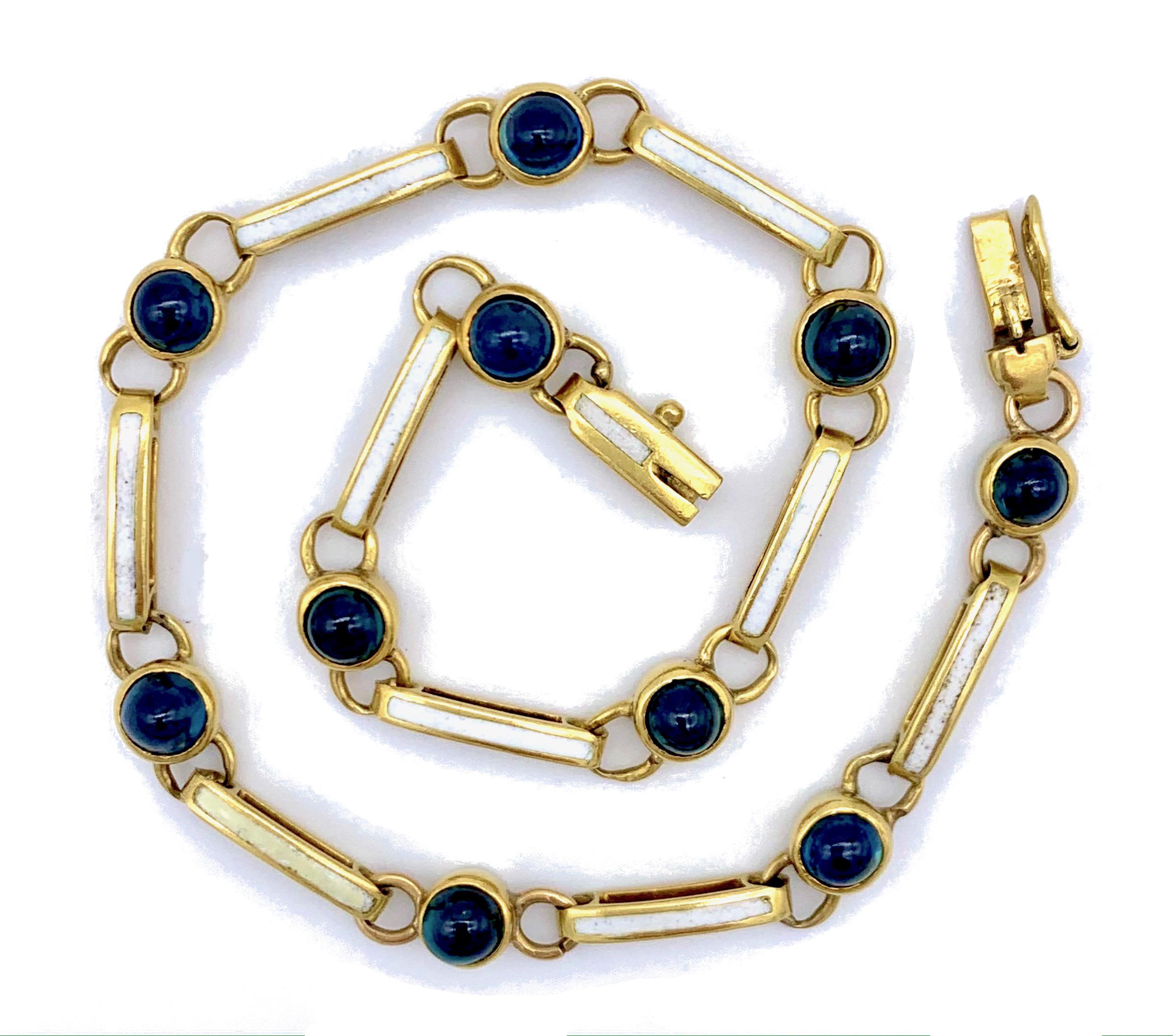 Antique Sapphire Cabochon Enamel Gold Bracelet 2