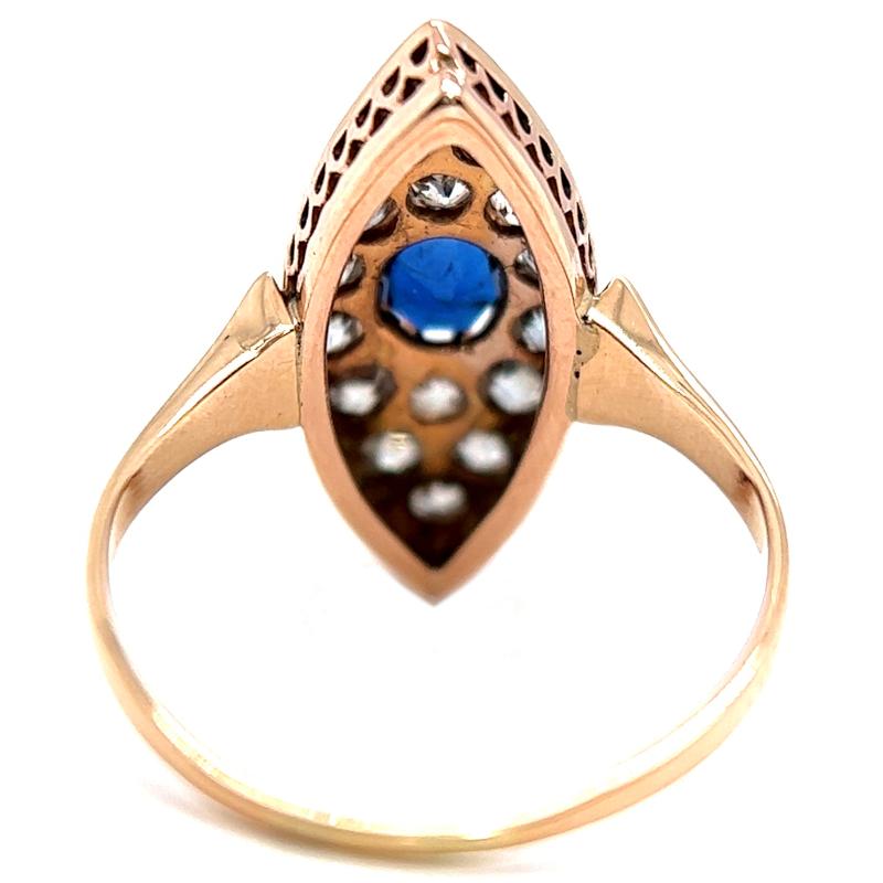Women's or Men's Antique Sapphire Diamond 14 Karat Rose Gold Navette Ring