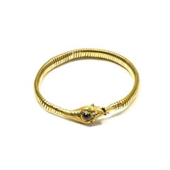 Antique Sapphire Diamond 14K Gold Snake Tubogas Bracelet, circa 1925/30