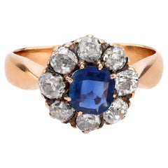 Antique sapphire diamond 18k rose gold cluster ring