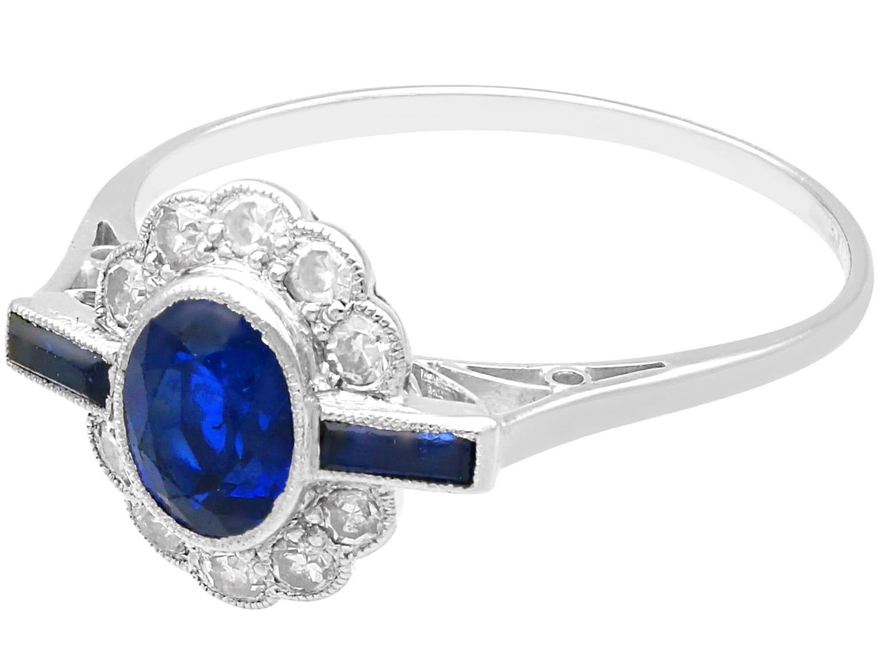 Art Deco Antique Sapphire Diamond 18k White Gold Cluster Ring For Sale