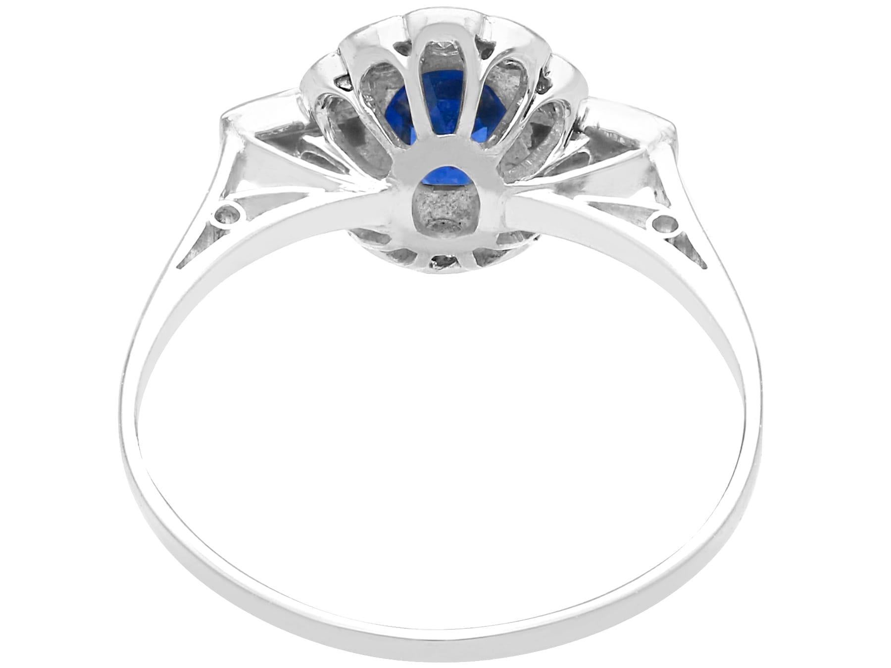 Oval Cut Antique Sapphire Diamond 18k White Gold Cluster Ring For Sale