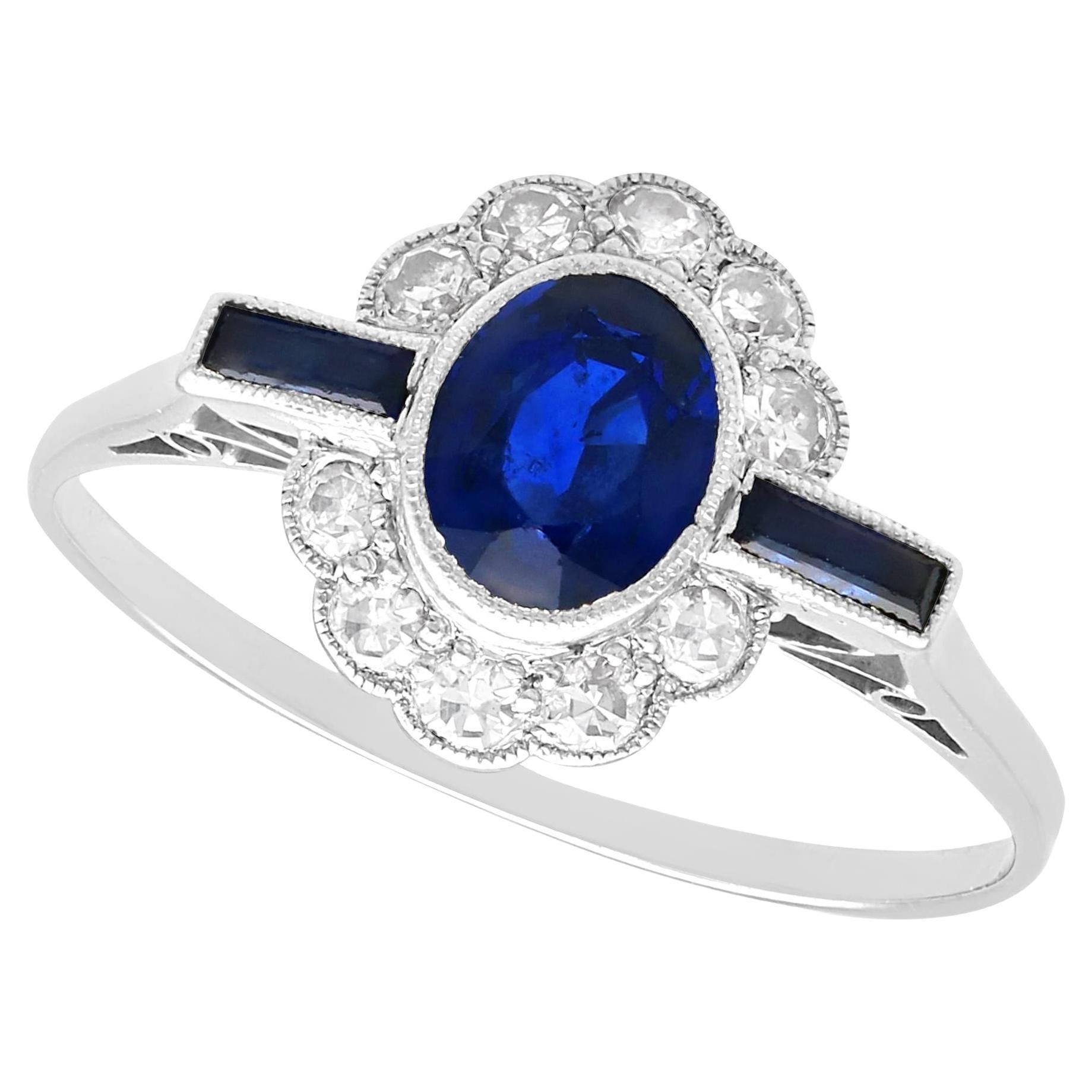 Antique Sapphire Diamond 18k White Gold Cluster Ring For Sale
