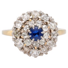 Antique sapphire diamond 18k yellow gold cluster ring