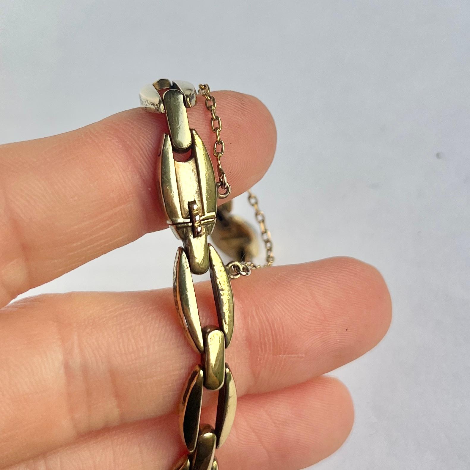 Edwardian Antique Sapphire, Diamond and Pearl 14 Carat Gold Bracelet For Sale