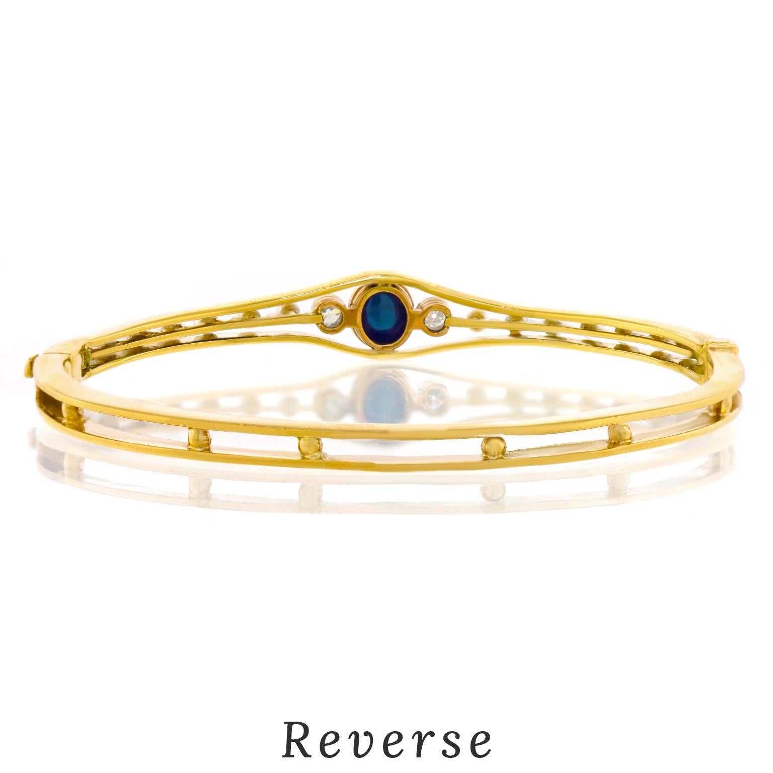 Taille ronde Bracelet jonc ancien en saphir, diamants et perles en vente
