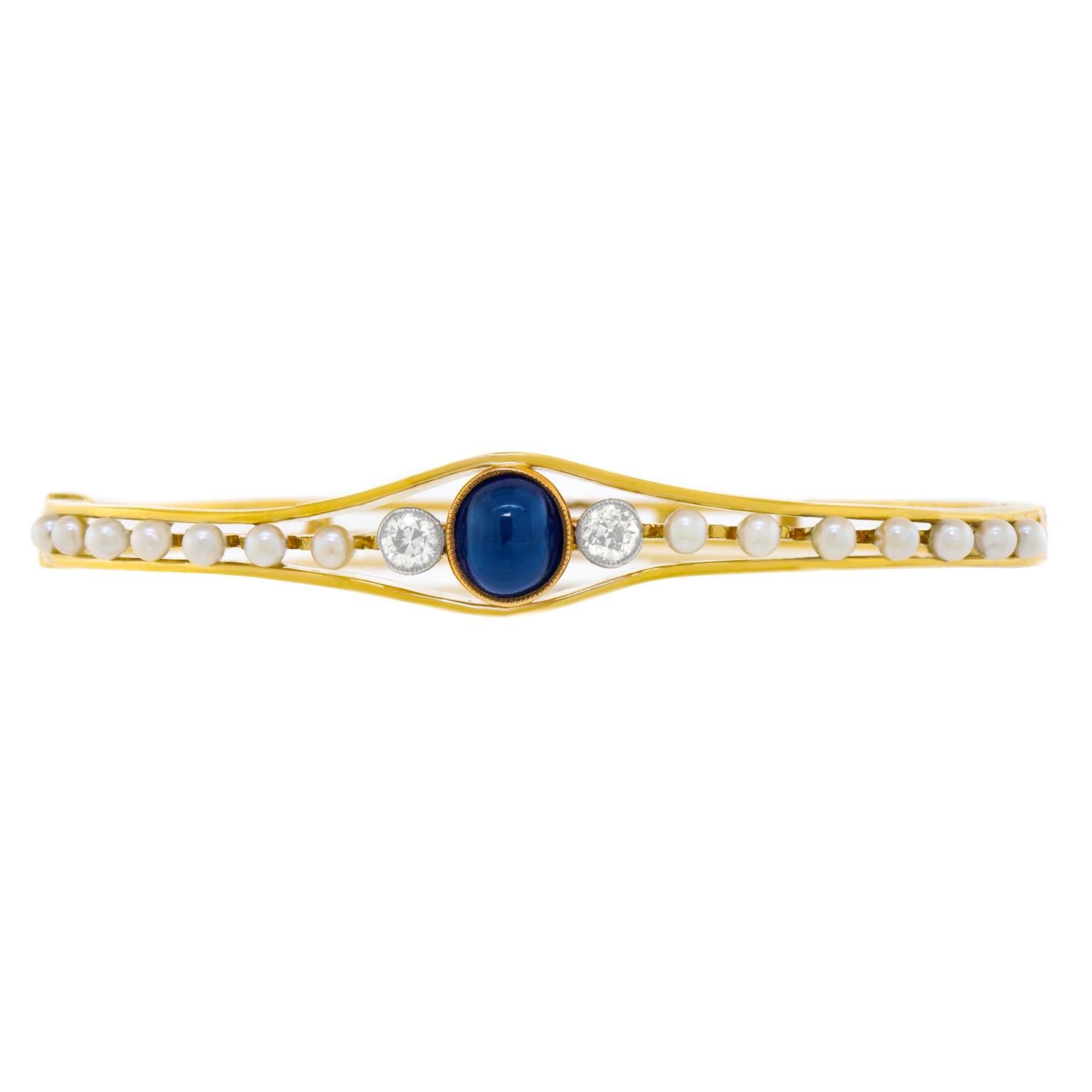 Antique Sapphire Diamond and Pearl Bangle For Sale 3
