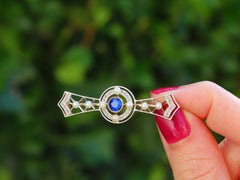 Antique Sapphire Diamond and Seed Pearl Yellow Gold and Platinum Brooch
