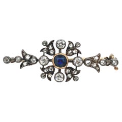 Antique Sapphire & Diamond Brooch, Set in 14ct White Gold & Silver