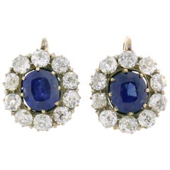 Antique Sapphire Diamond Cluster Earrings Drop Stud in Rose Gold Victorian