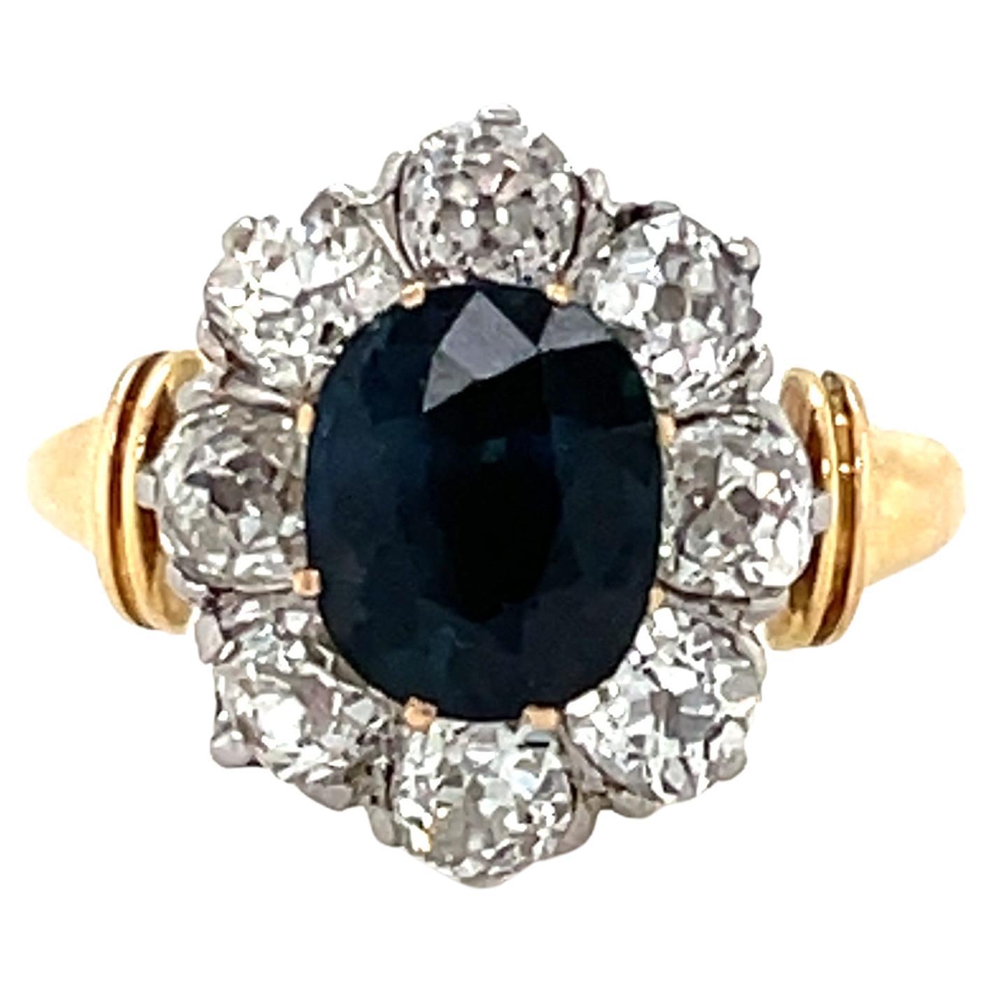 Antique Sapphire Diamond Cluster Ring