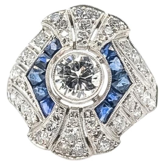 Antique Sapphire & Diamond Cocktail Ring in Platinum