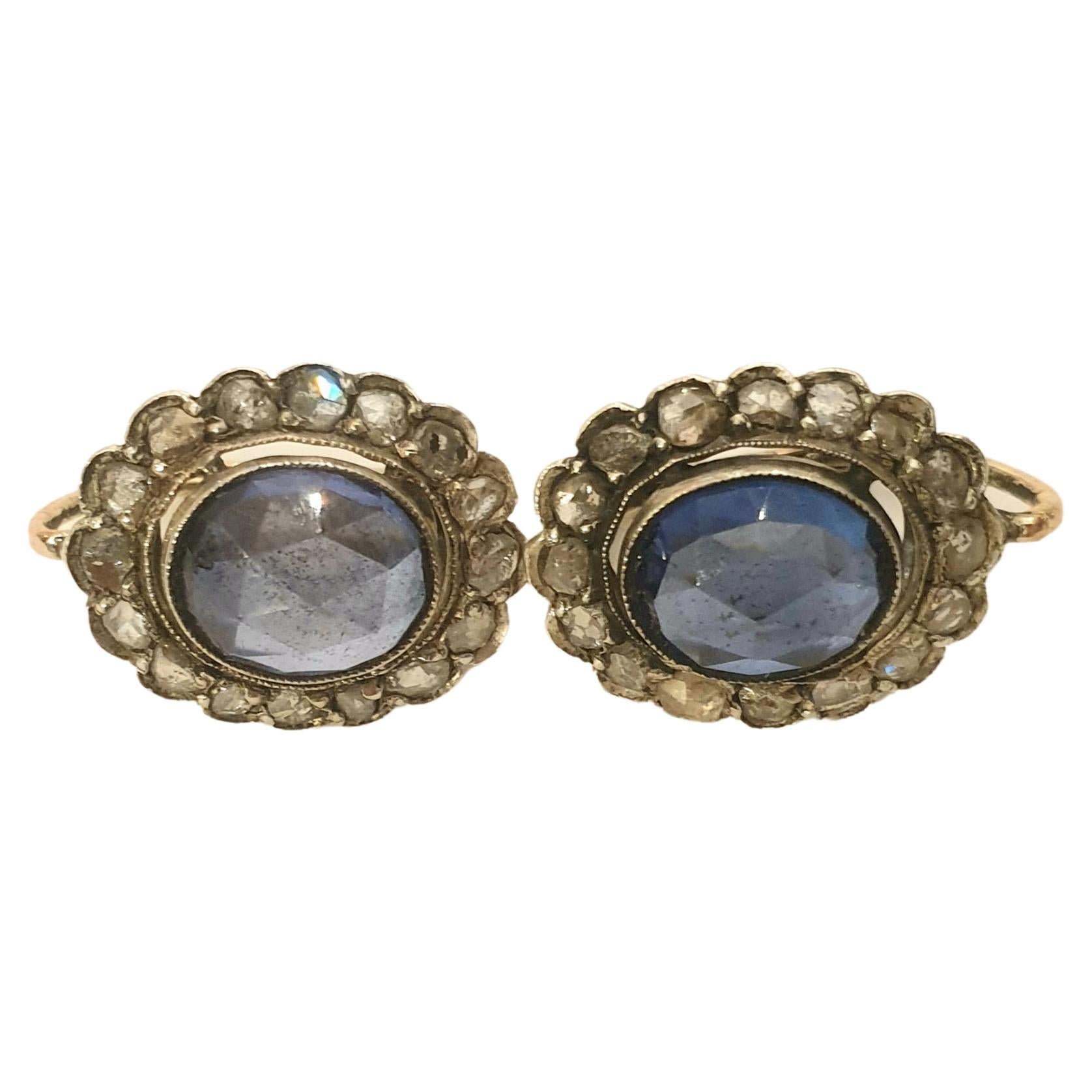 Women's Antique Sapphire And Rose Cut Diamond Gold Earrings  For Sale