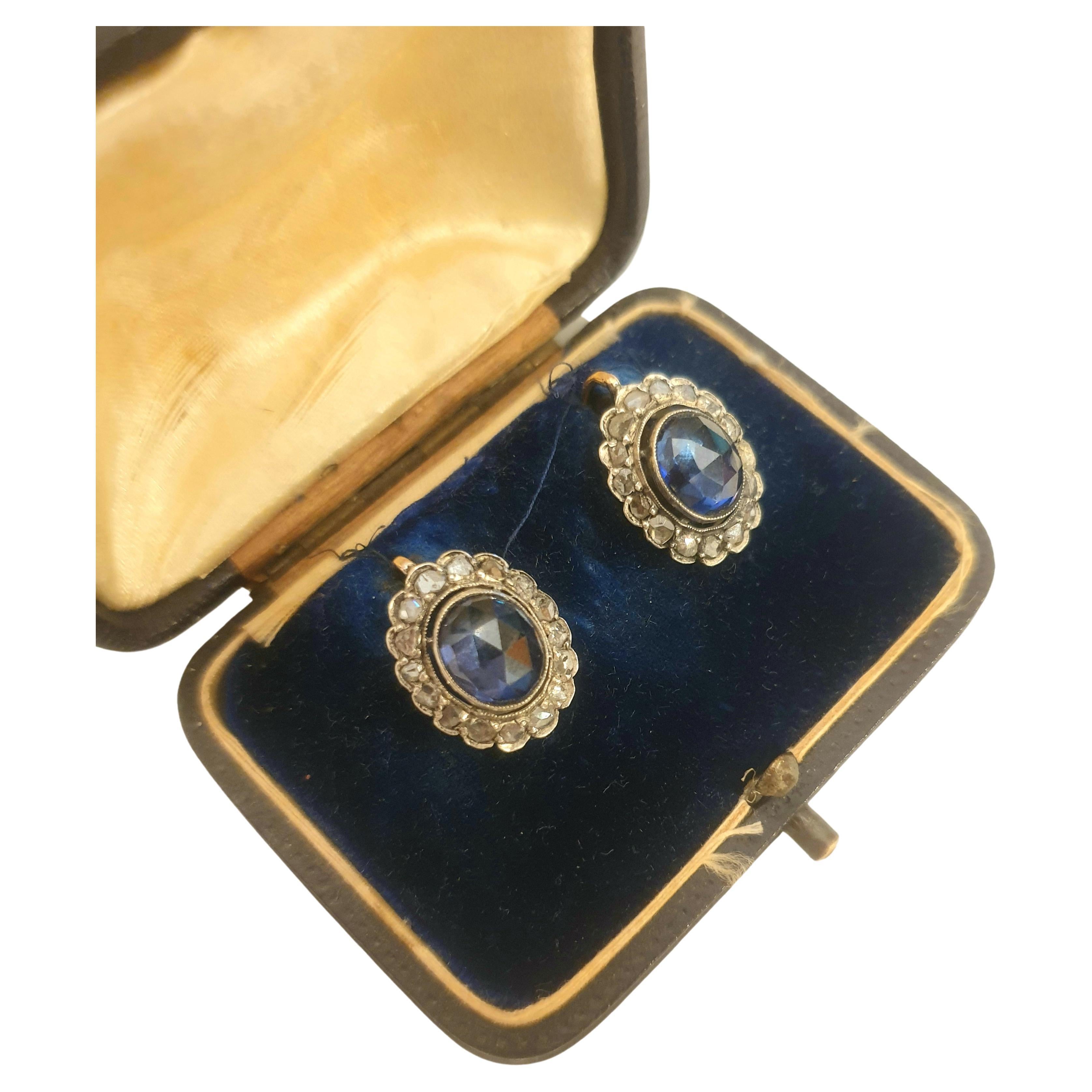 Antique Sapphire And Rose Cut Diamond Gold Earrings  For Sale 2