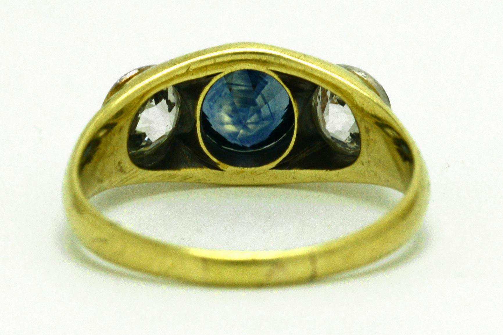 Antique Sapphire Diamond Engagement Ring 3-Stone Arts & Crafts Enamel circa 1910 1