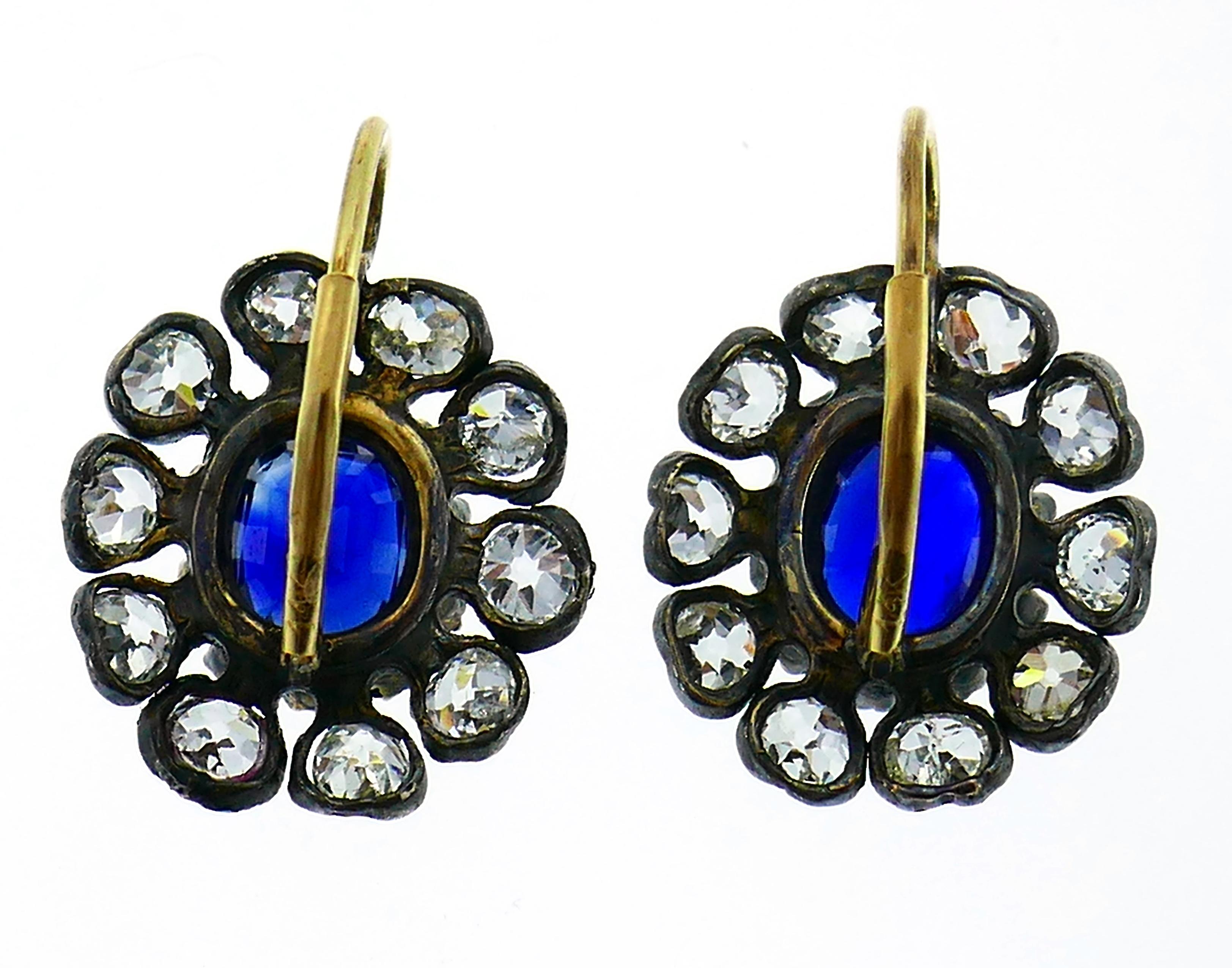 Antique Sapphire Diamond Gold Cluster Earrings 1