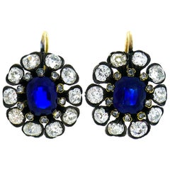 Antique Sapphire Diamond Gold Cluster Earrings