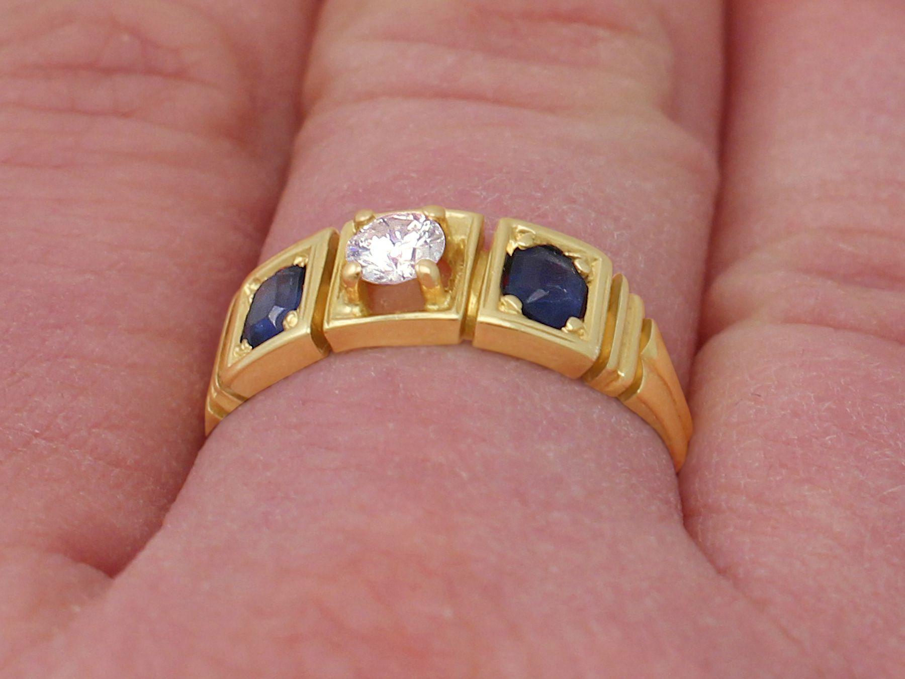 Antique Sapphire and Diamond Gold Three-Stone Ring 4