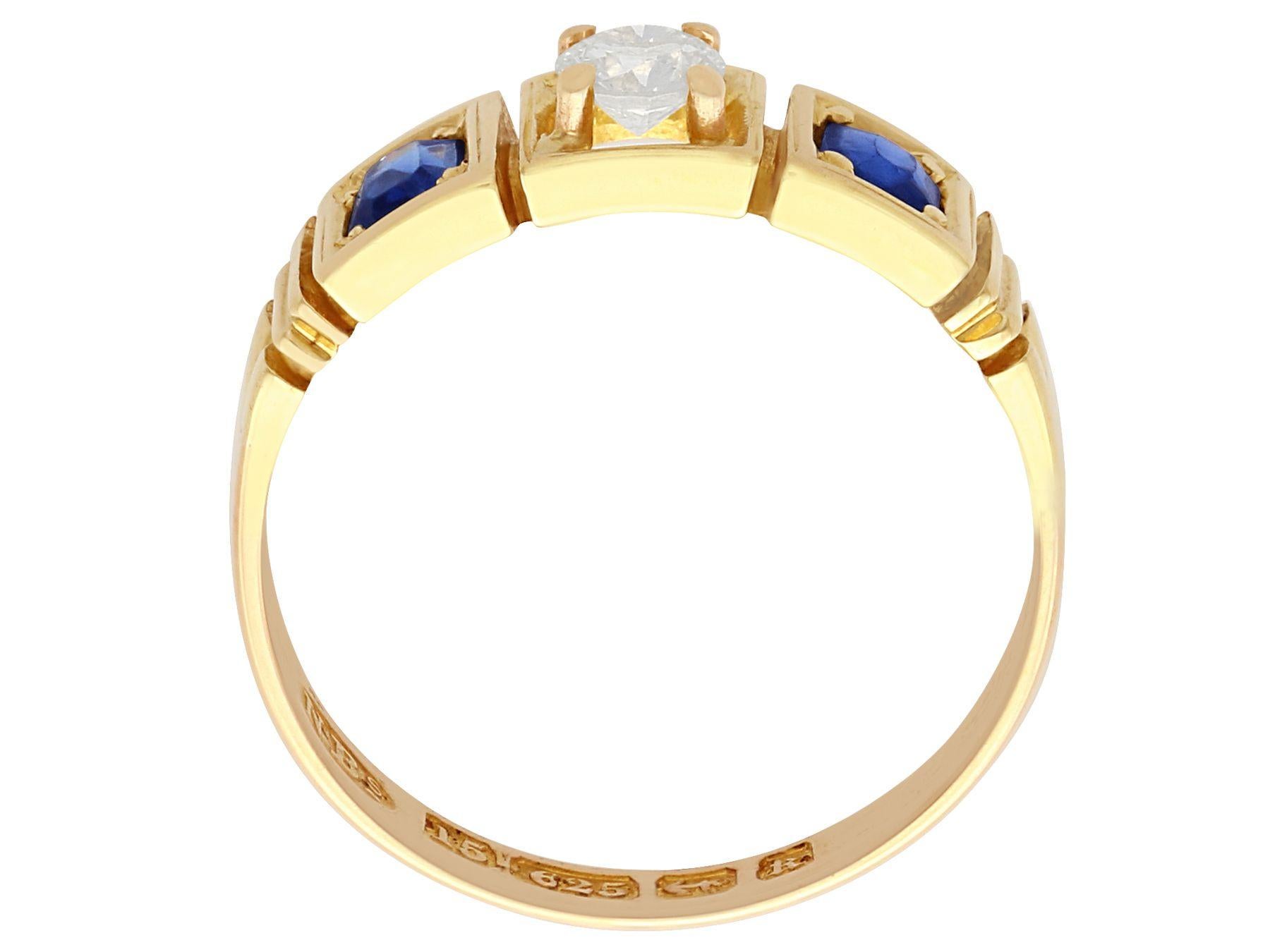 Women's or Men's Antique Sapphire and Diamond Gold Three-Stone Ring