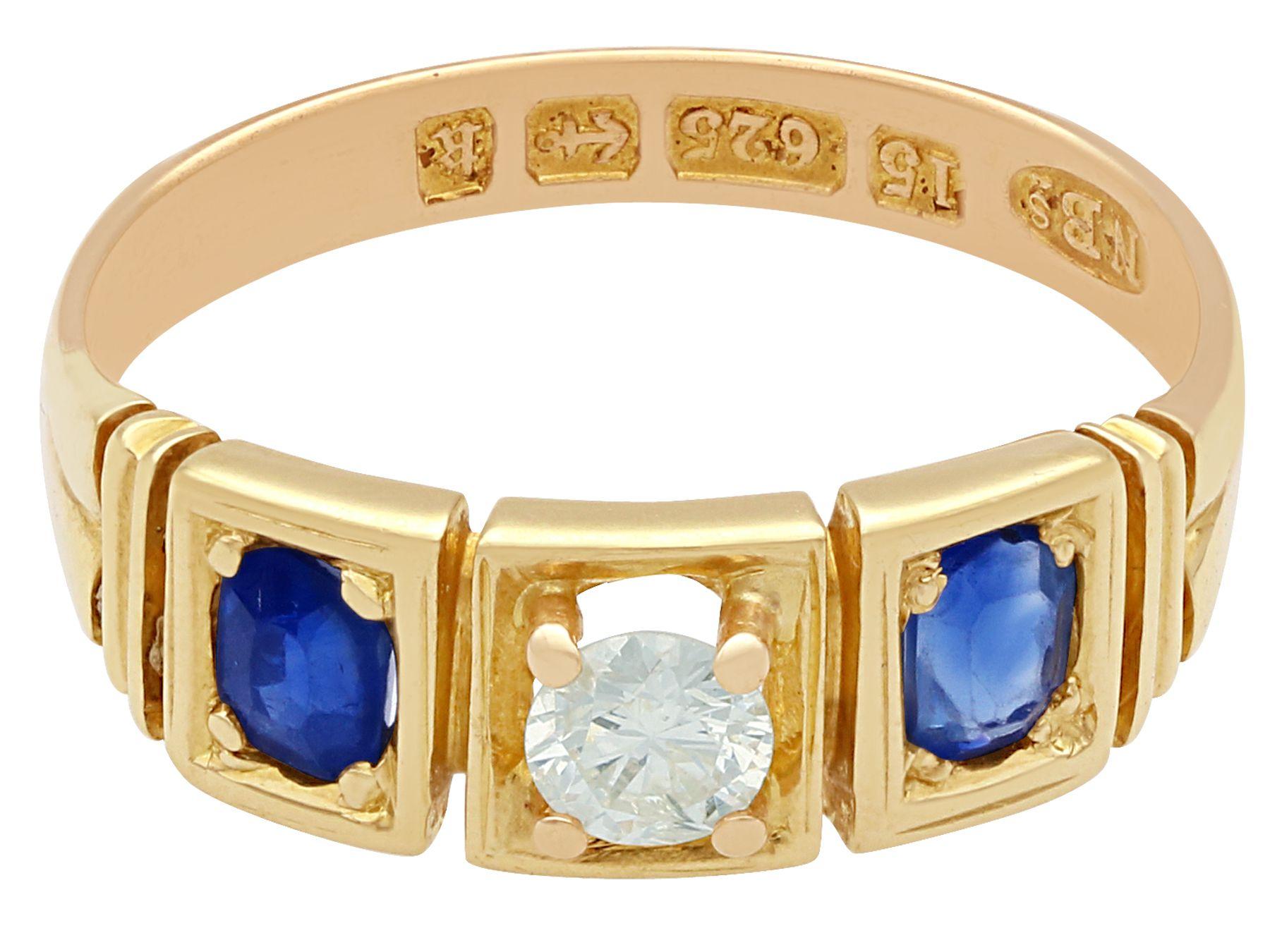 Antique Sapphire and Diamond Gold Three-Stone Ring 1