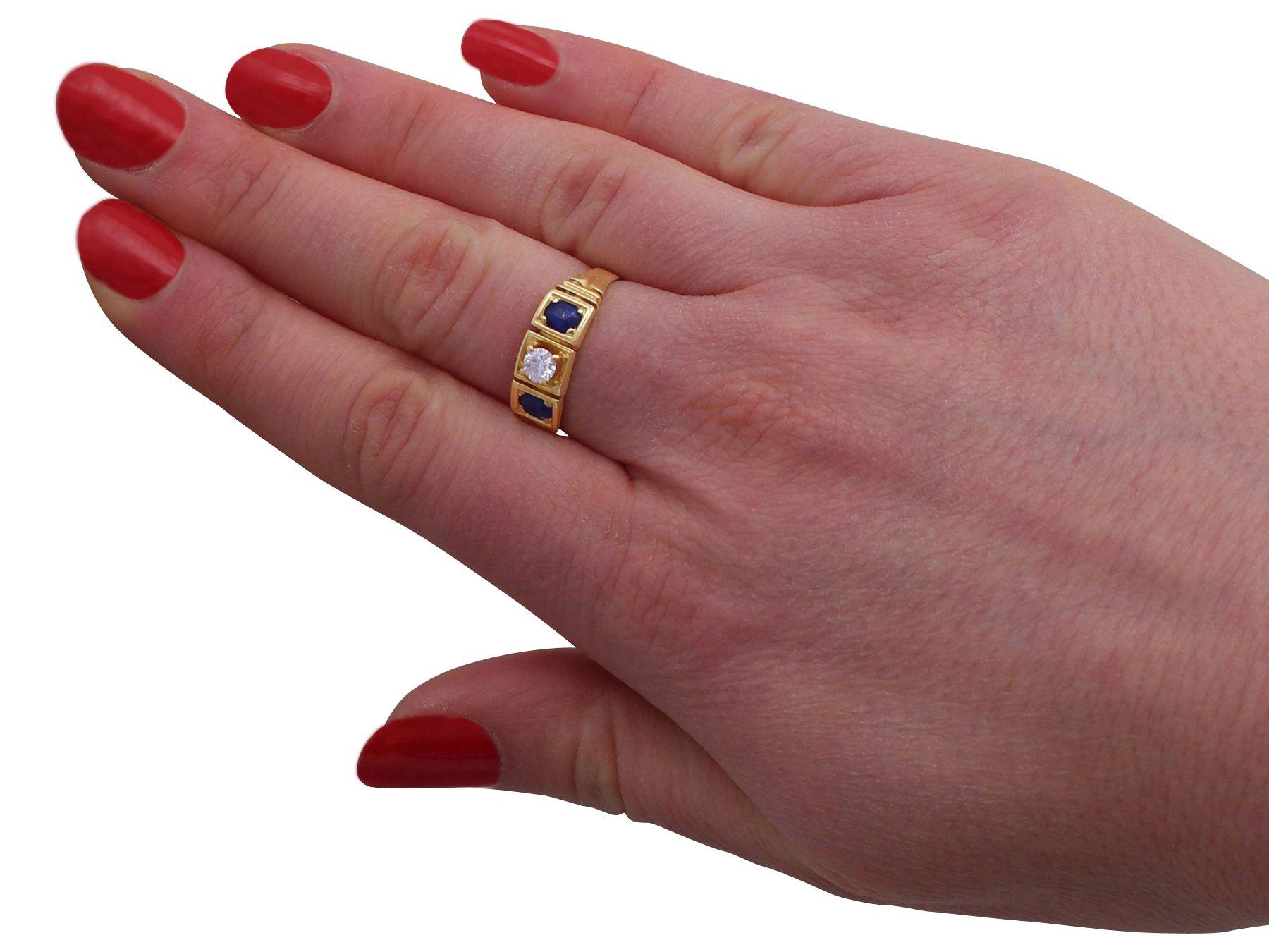 Antique Sapphire and Diamond Gold Three-Stone Ring 2