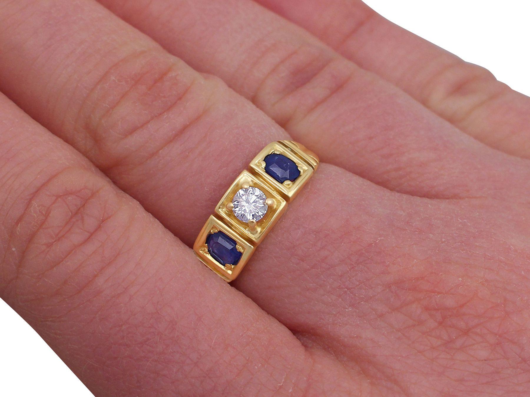 Antique Sapphire and Diamond Gold Three-Stone Ring 3