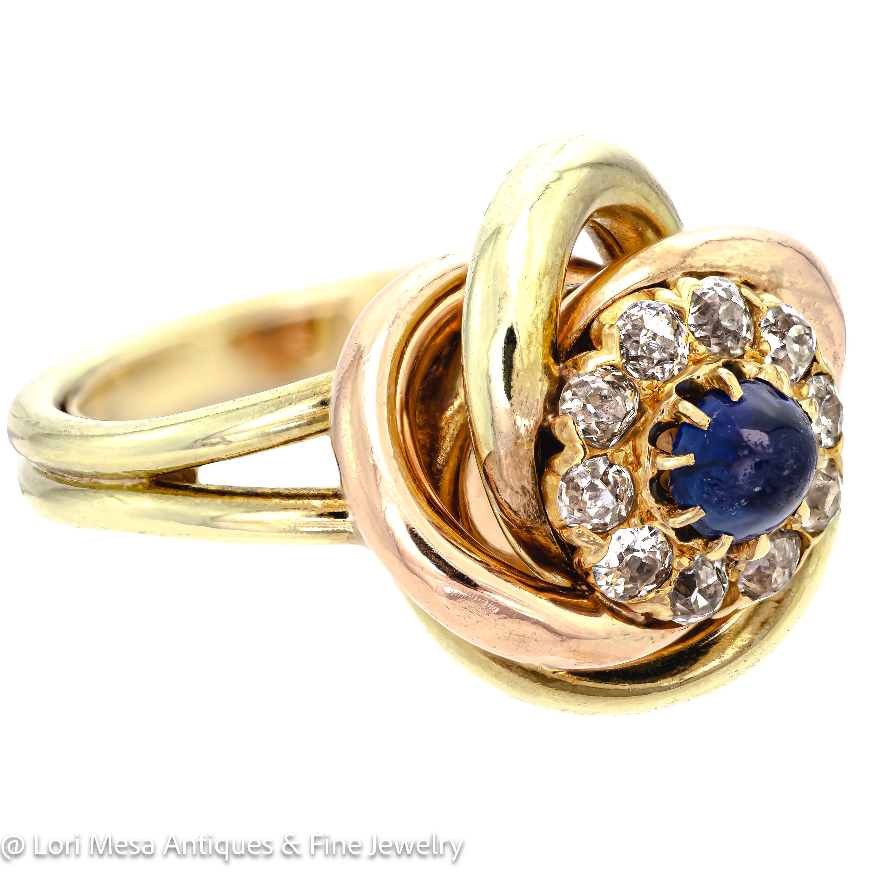 For Sale:  Antique Sapphire, Diamond Lovers Knot Ring 2