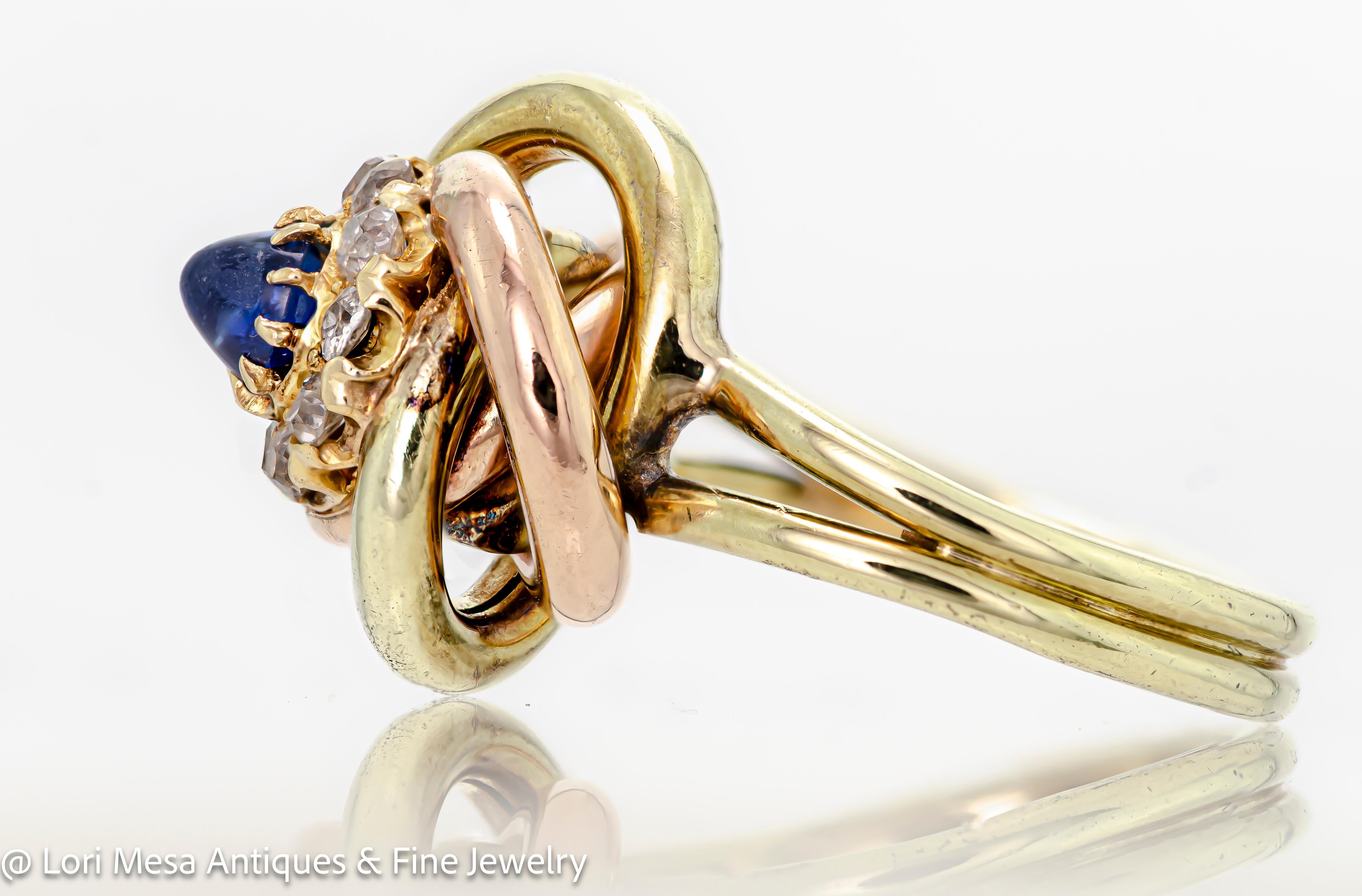 For Sale:  Antique Sapphire, Diamond Lovers Knot Ring 6