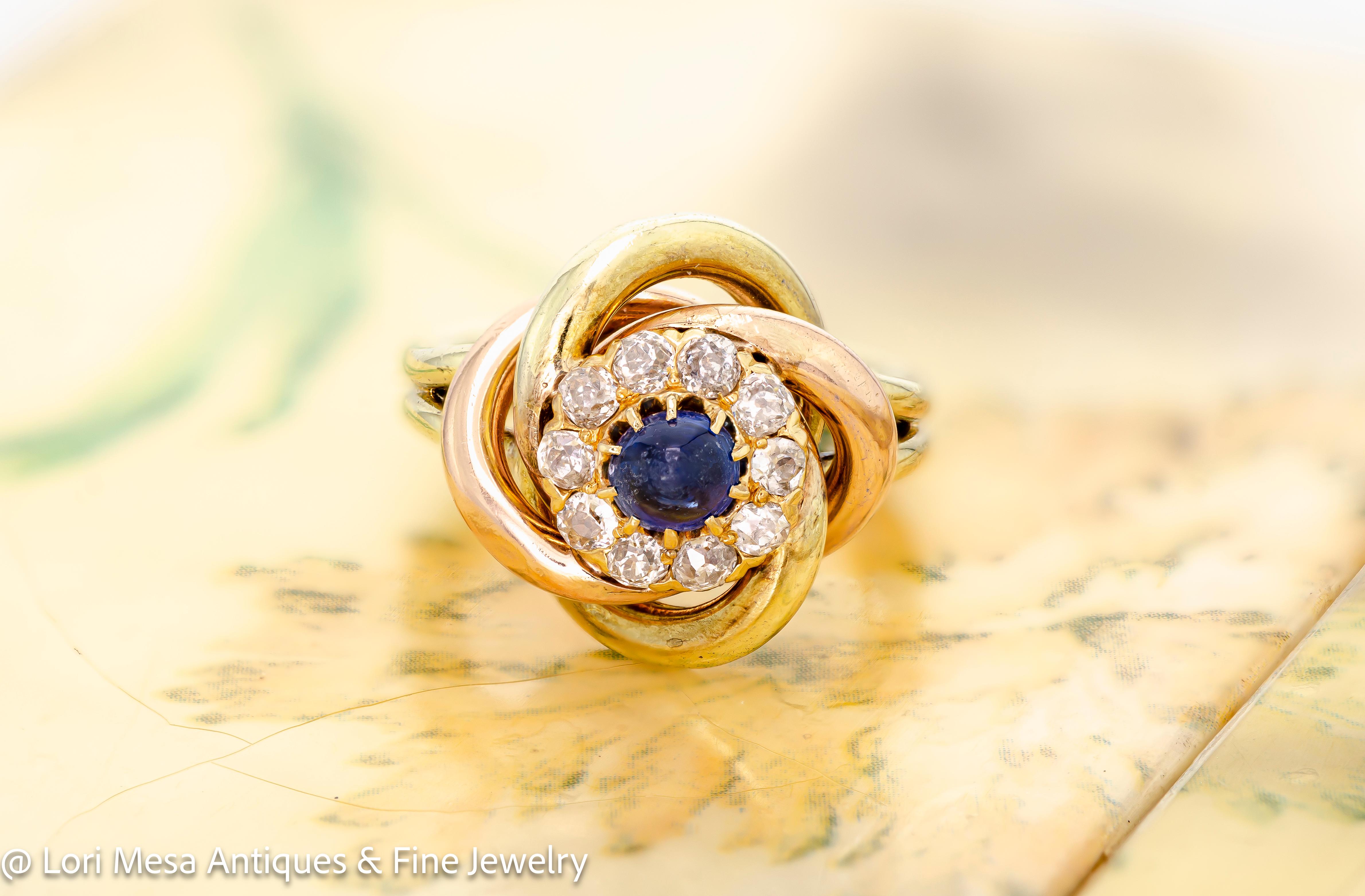For Sale:  Antique Sapphire, Diamond Lovers Knot Ring 7