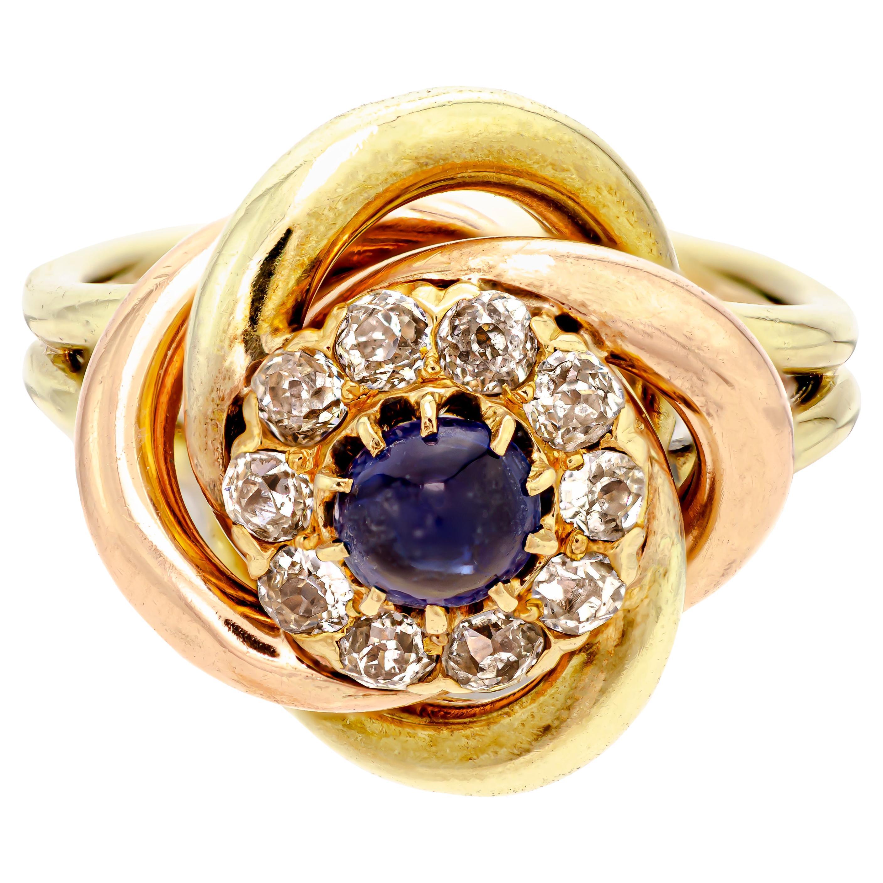 For Sale:  Antique Sapphire, Diamond Lovers Knot Ring