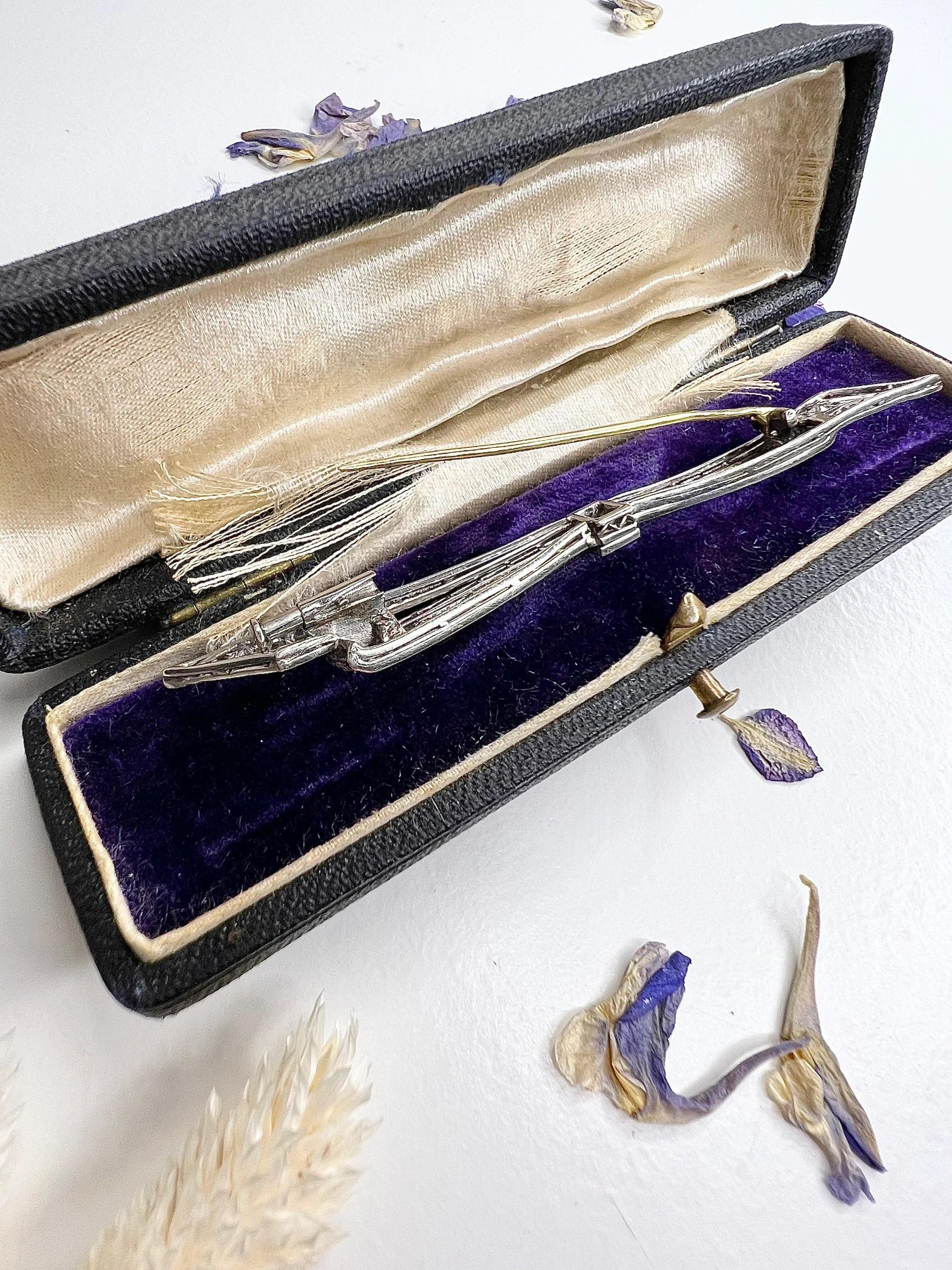 Antique Sapphire & Diamond Platinum Bow Brooch For Sale 4