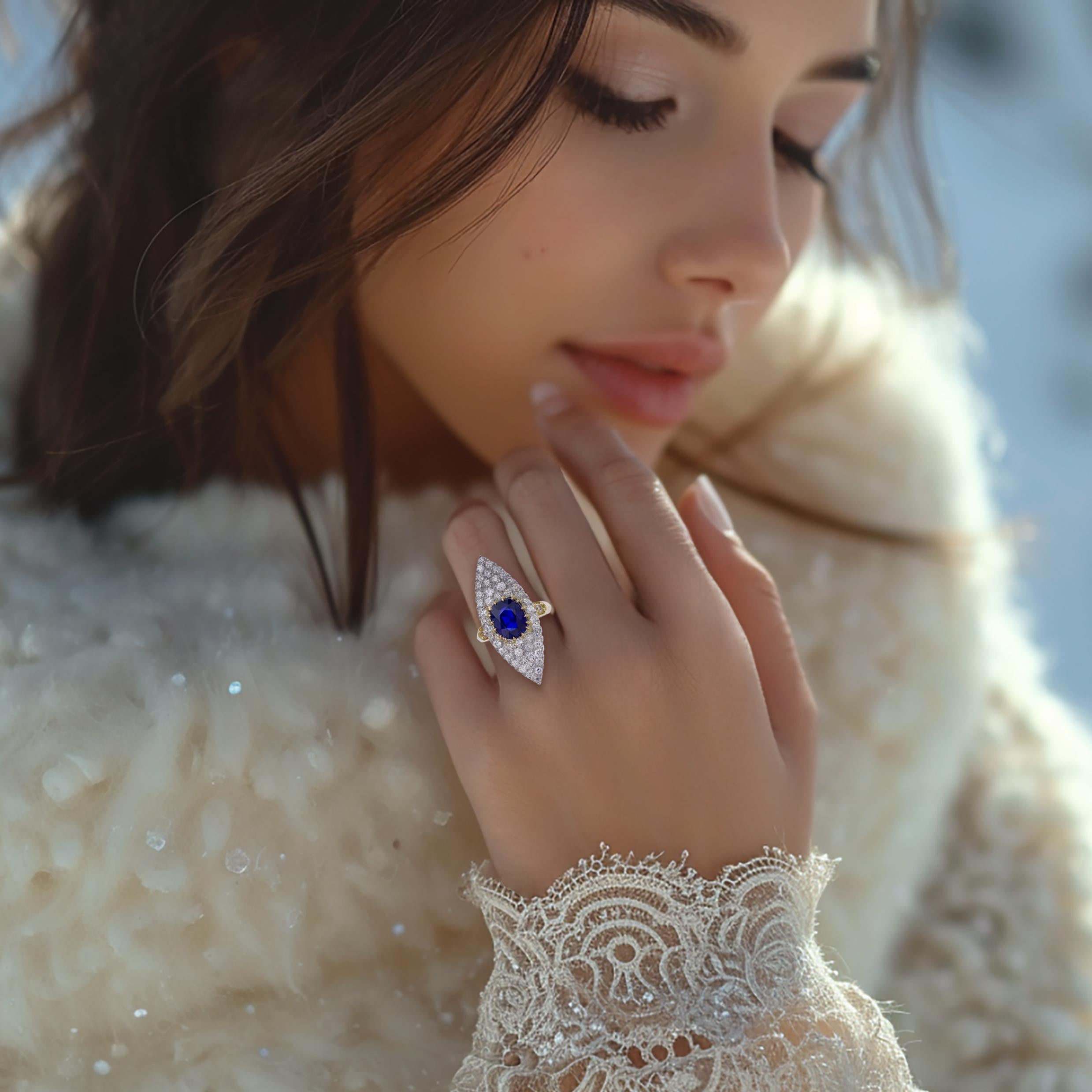Antique Sapphire Diamond Platinum Gold Ring For Sale 1