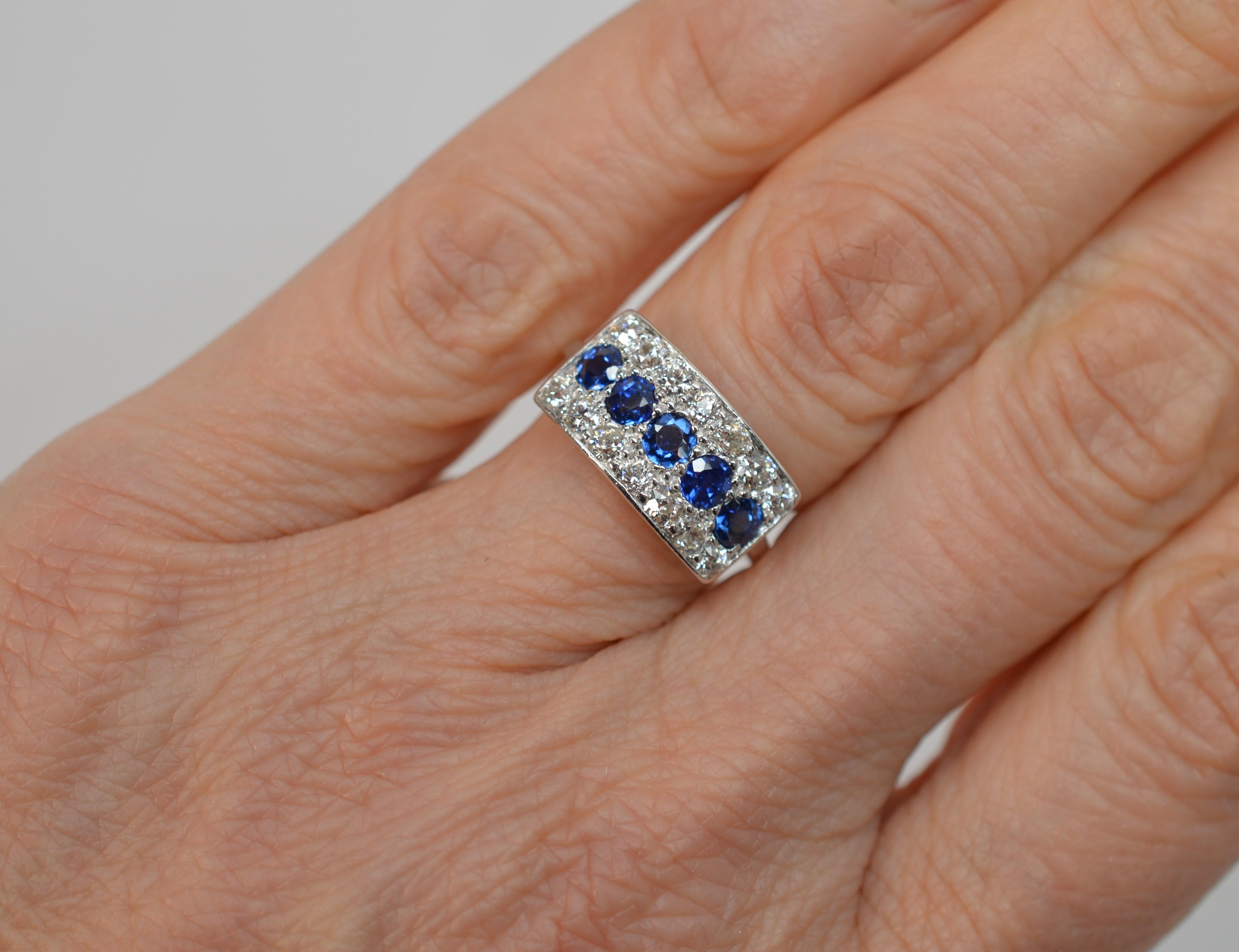 Women's Antique Sapphire Diamond Platinum Ring