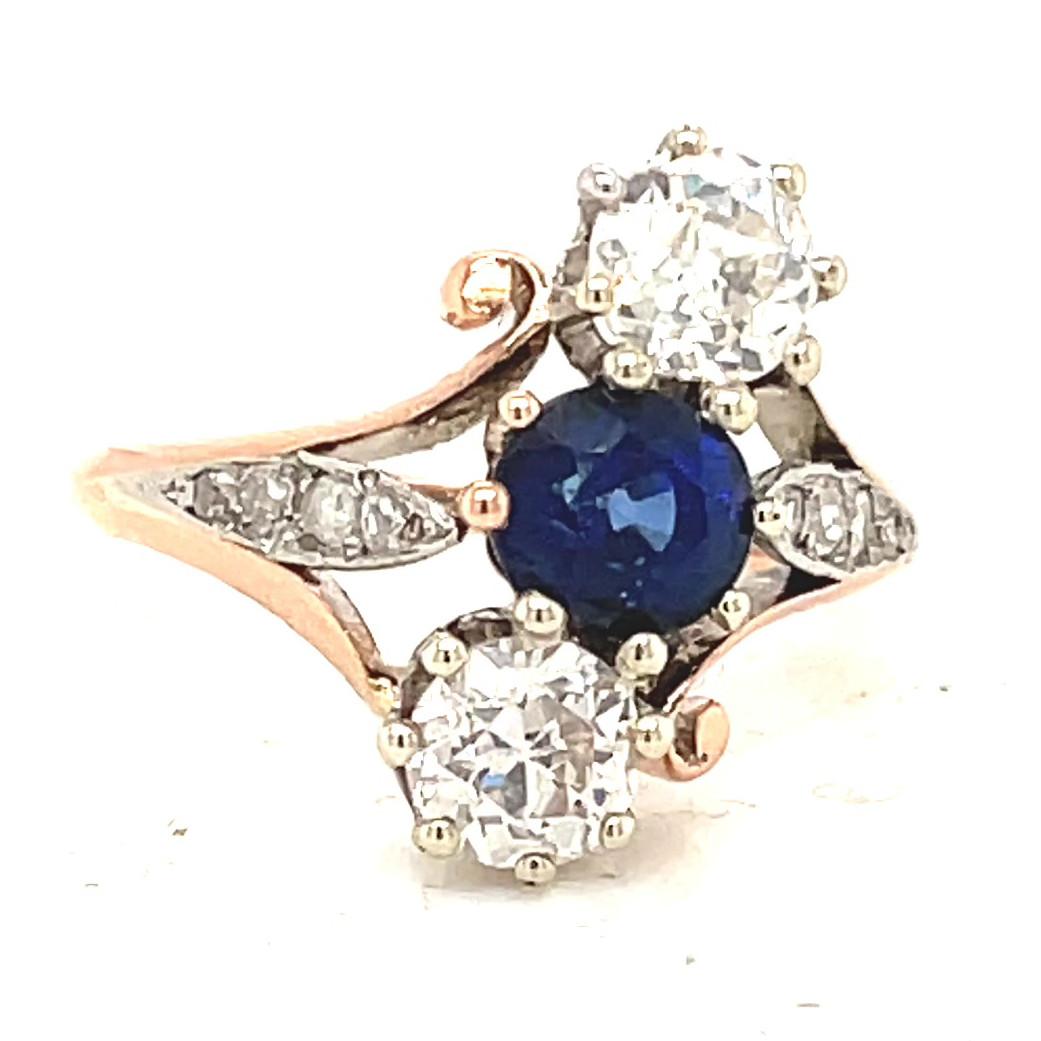 Art Nouveau Antique Sapphire Diamond Platinum Rose Gold Ring