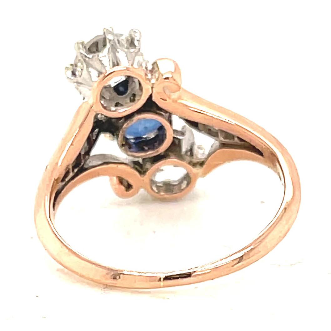 Antique Sapphire Diamond Platinum Rose Gold Ring In Excellent Condition In Beverly Hills, CA