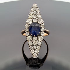 Antique Sapphire & Diamond Ring 2CT Sapphire 2.00CTW Diamonds Silver & 14K