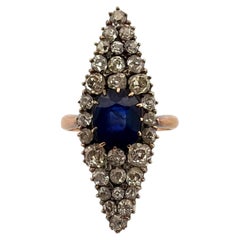 Antique Sapphire & Diamond Ring 2CT Sapphire 2.00CTW Diamonds Silver & 14K