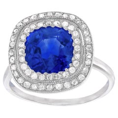 Antique Sapphire & Diamond Ring No Heat Ceylon GIA