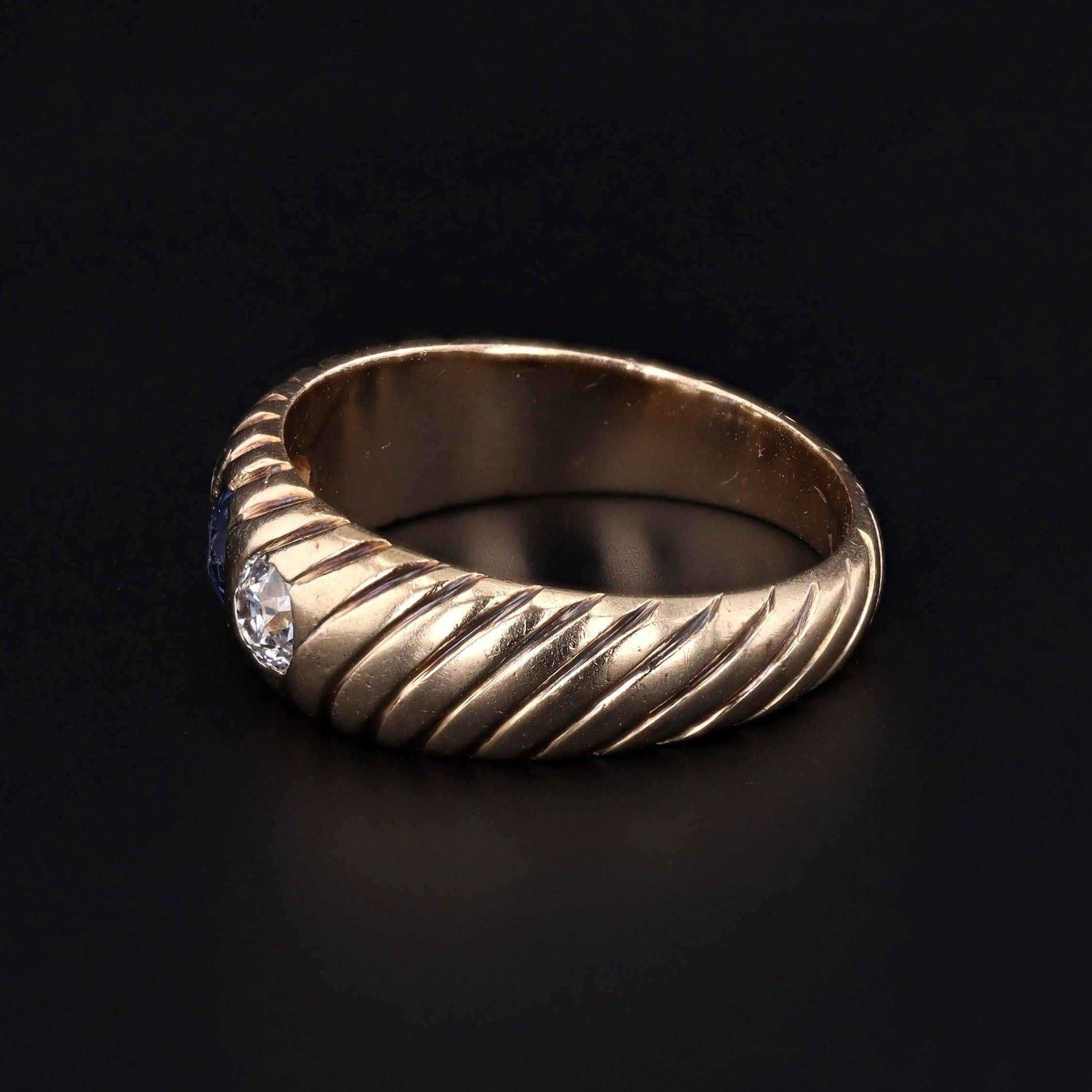 Édouardien Bague ancienne en or 14k avec saphir et diamant en vente