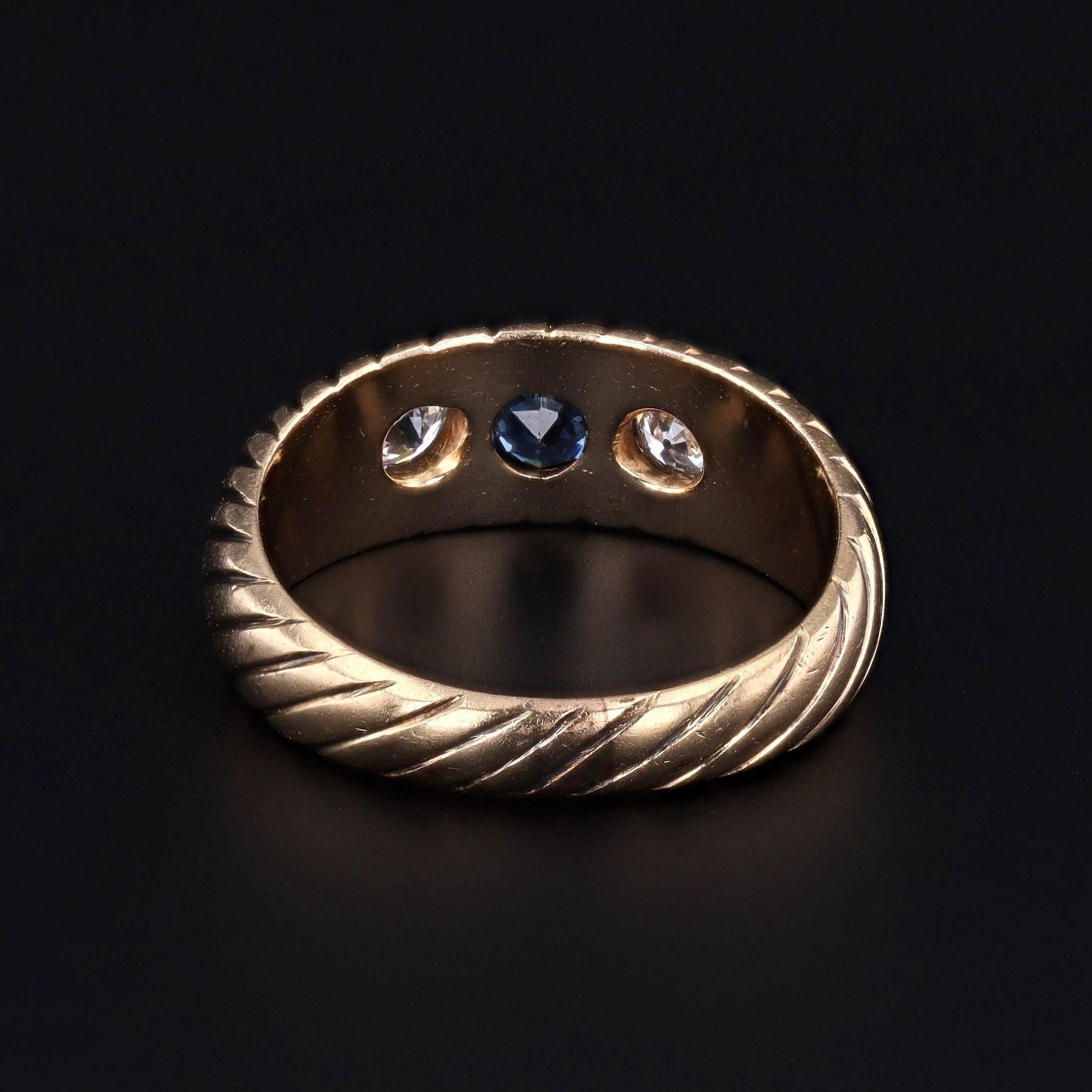 Taille ronde Bague ancienne en or 14k avec saphir et diamant en vente