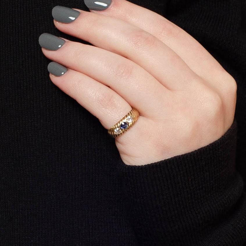Bague ancienne en or 14k avec saphir et diamant Pour femmes en vente